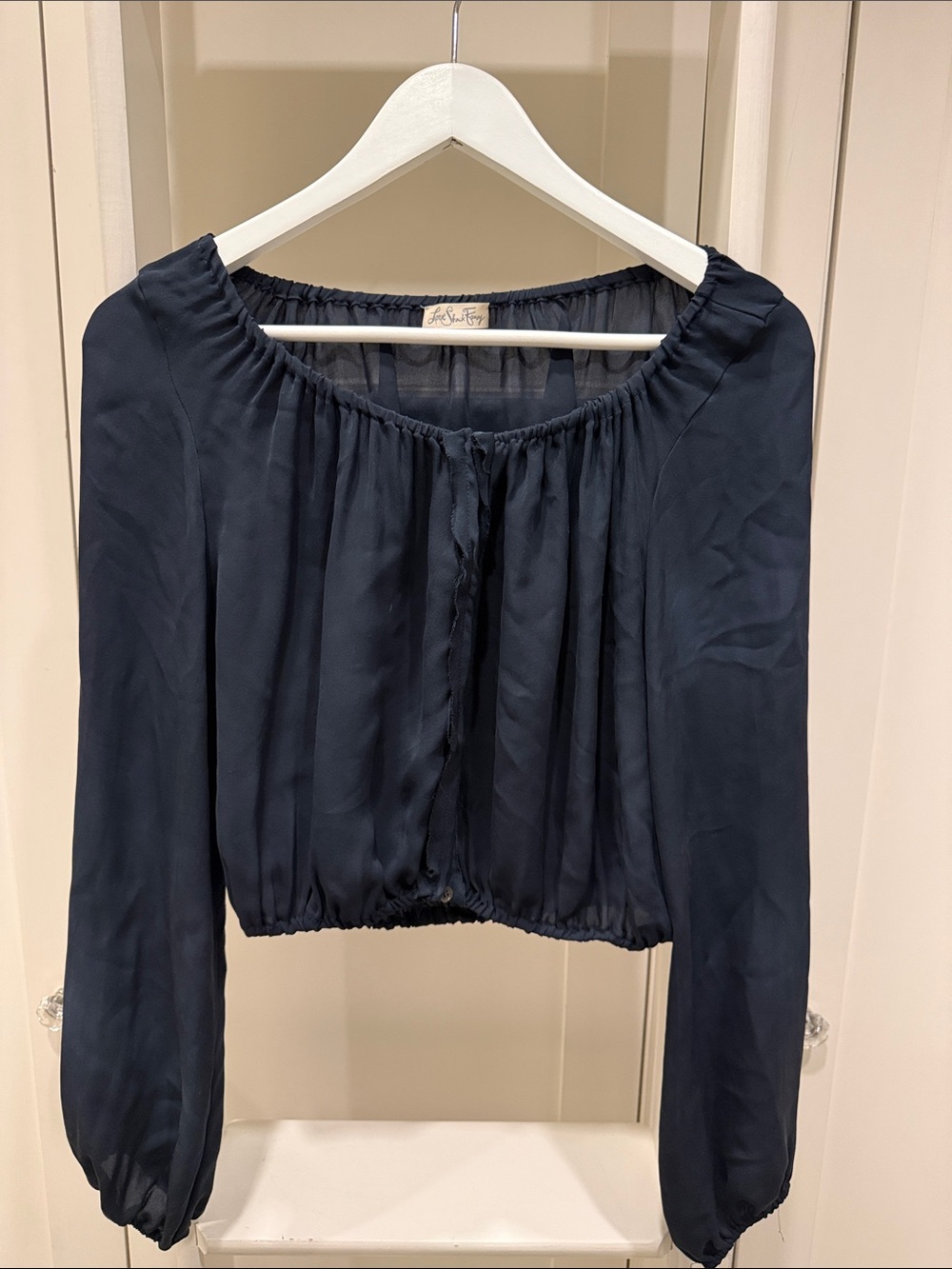 LoveShackFancy Black 100% Silk Popover Blouse Size 0